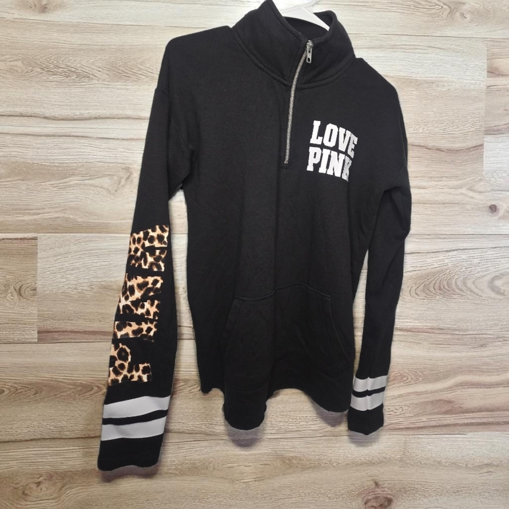 PINK Victoria's Secret Black Sweater with Leopard Print